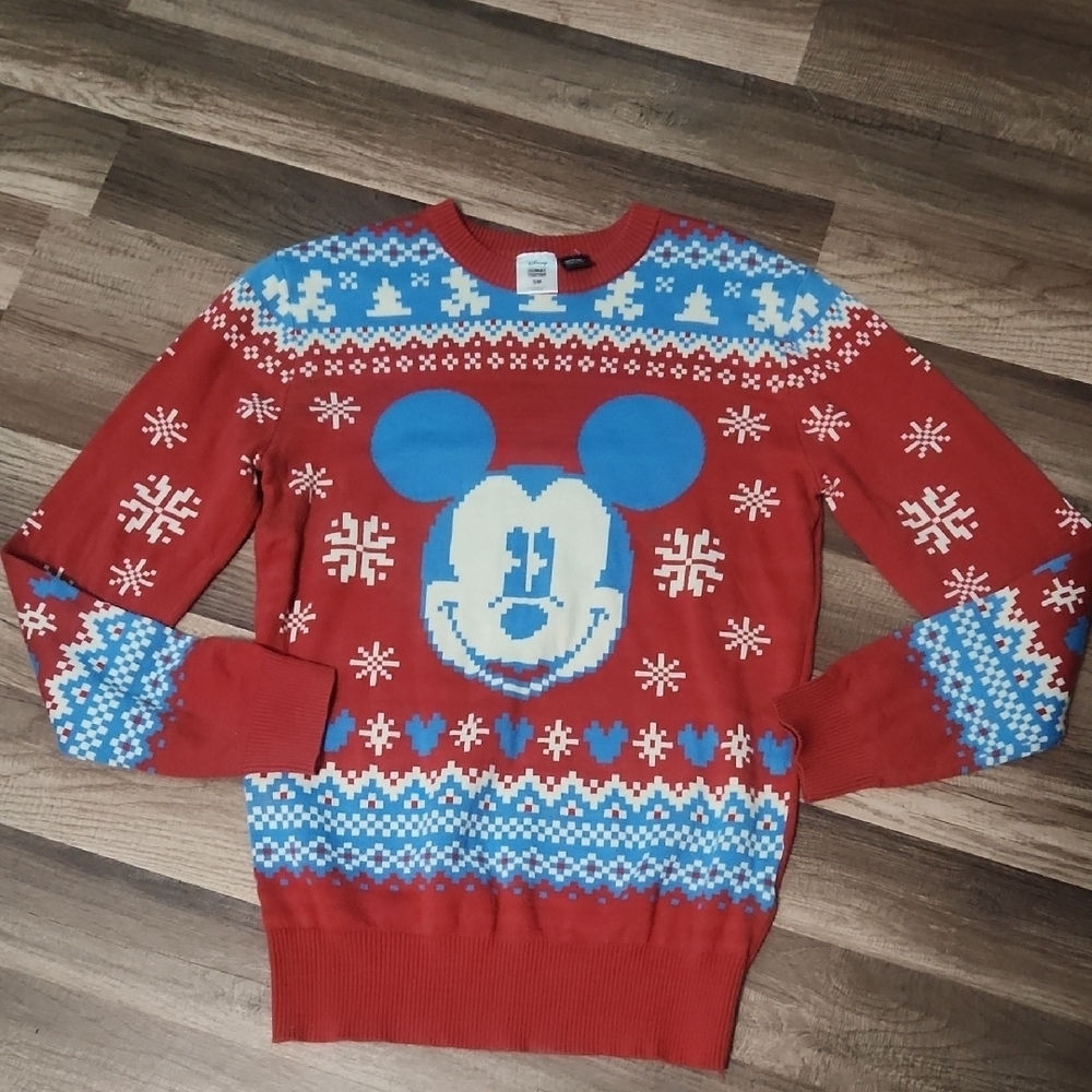 Disney Red and Blue Mickey Mouse Winter Sweater Size Small